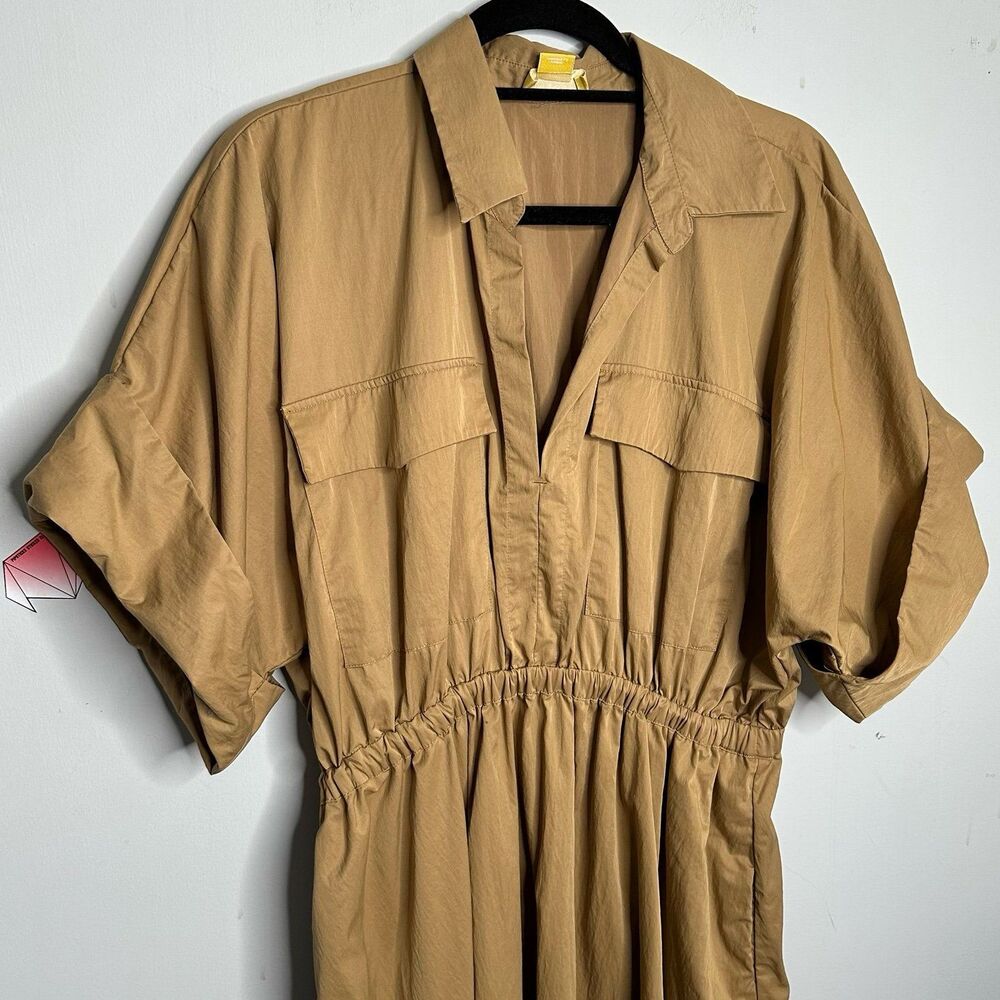 Maeve Anthropologie Taupe Utility Shirt Dress Midi Length Size Large - Picture 3 of 12